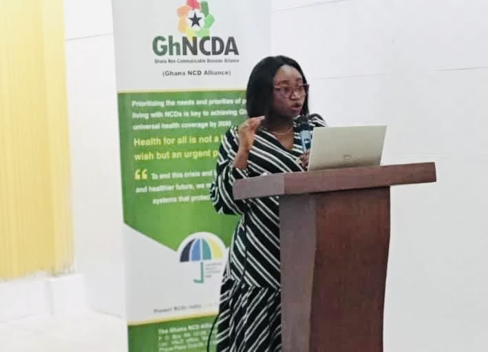 Dr Helena Nti delivering a public health presentation at a Ghana NCD Alliance engagement